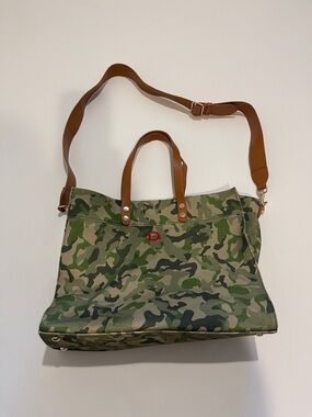 Mark & Graham Essential Camouflage Canvas Tote with Brown Leather Handles